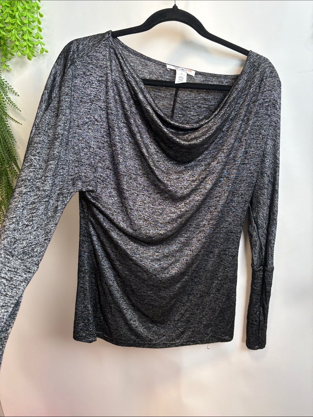 White House Black Market Charcoal Gray Cowl-Neck Long Sleeve Top